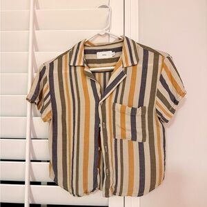 Cropped Striped Button-Up Shirt